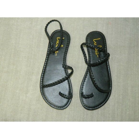 Lulu's Sandals Mirela Black Braided  Flat Vegan Sandals - Picture 4 of 6